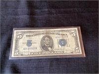 1934 D US $5 Silver Certificate Note