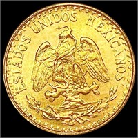 1945 Mexico Gold 2 Pesos 0.0482oz UNCIRCULATED