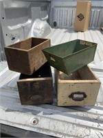 Wood drawers, metal bin, wood box