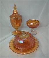 Marigold Carnival Glass Lot, Covered Butter Dish,