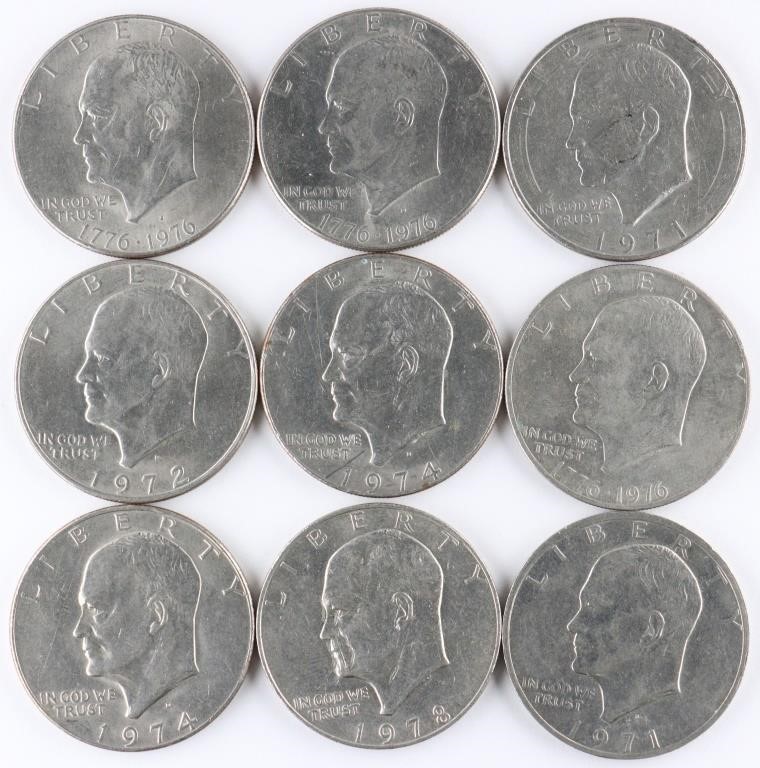 (9) x EISENHOWER ONE DOLLAR COINS