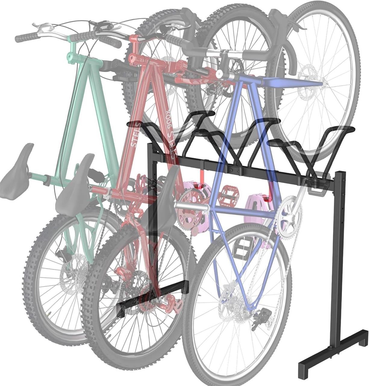 3 Bikes Floor Stand  Adjustable Bicycle Parking Ra