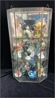 11 Bird Figurines in Glass Display Case