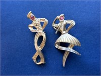 Vintage dancing, couple scatter pins, gold tone