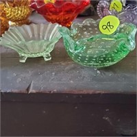 LIGHT GREEN FOOTED BOWL AND ART GLASS