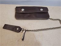 Mens Brown Leather Chained Wallet 7 1/2inWx3 5/8H