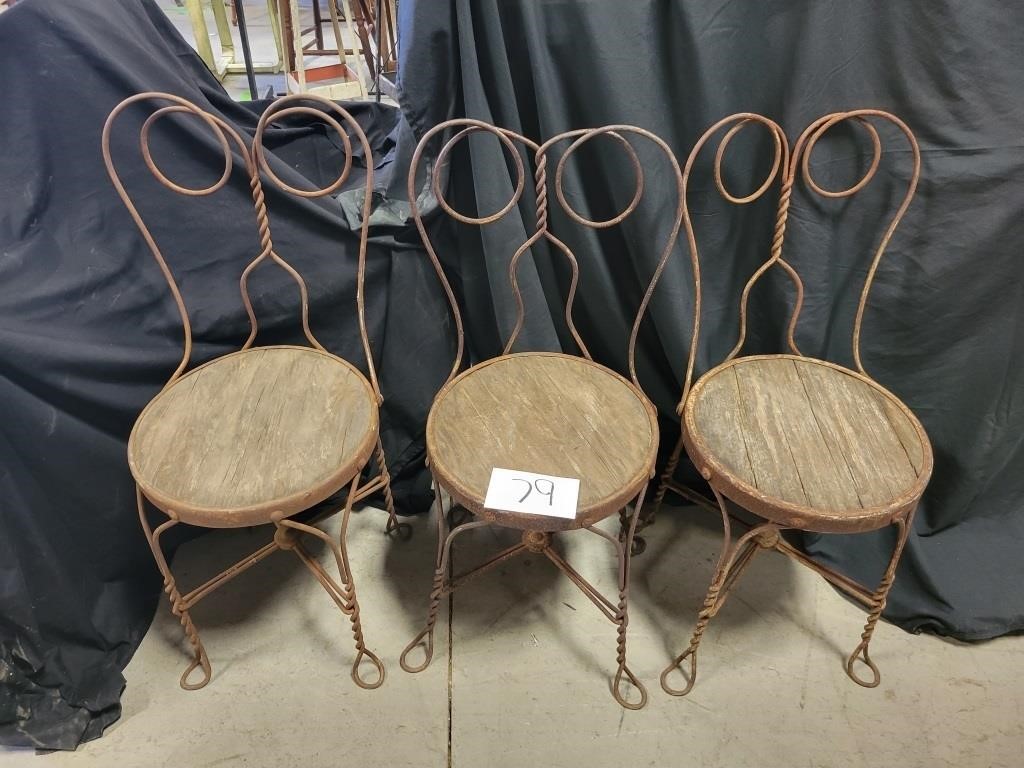 3 Vintage Wooden Ice Cream Parlor Chairs