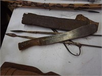 American Knife In Rhinoceros Case & 2 Steel Shanke