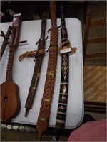 3 Pacific Rim Swords In Carved Wood Sheaths