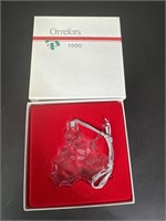 1990 Orrefors Crystal Holly Leaf Ornament