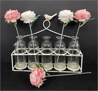 Shabby Chic Bird Wire Bottle Holder w/Flowers