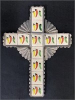 Pepper-Theme Tile & Metal Cross Wall Decor