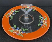 Vtg Hand-painted Serving Platter w/Keyhole Handle