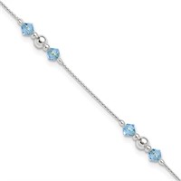 Sterling Silver- Bead and Crystal Ankle Bracelet