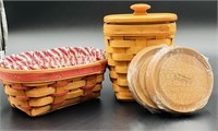 2 Longaberger Baskets w 2 Longaberger Basket Lids