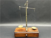 Antique WT Avery Brass Balance Scale Mahogany Base