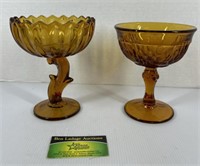 Amber Glass Pedestal Bowls