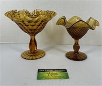 Amber Glass Fluted Pedestal Dishes
