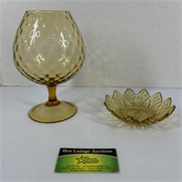 Large Decorative Amber Glass vase and Dish