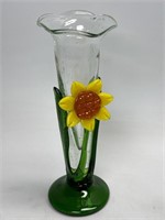 Blown Art Glass Daffodil Flower Vase 10”