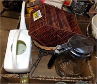 WICKER BASKETS, WATERER, AND GLASS SYRUP