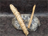 Old African Woven Fire Stick Torch & Toothbrush