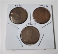 1920  P,D, & S Lincoln 1 Cent Coins