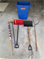 Shovels, Broom, Flag, Trash Can