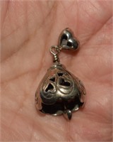 Sterling Bell Pendant w/ Heart Design & Clapper