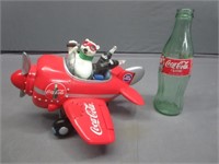 Coca Cola Polar Music Box Airplane & Bottle
