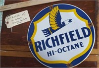 11.5" Richfield Hi Octane porcelain gas pump sign