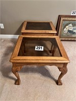 2 Wooden w/glass top side tables