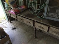 wooden work bench 29x18x10ft long approx