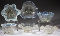 ASSORTED PRESSED OPALESCENT GLASS BOWLS, LOT OF