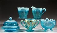 ASSORTED PRESSED OPALESCENT GLASS TABLE ARTICLES,