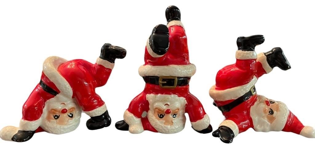 Set Of 3 1976 Fitz & Floyd Tumbling Santas