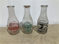 Vintage quart glass milk bottles, 3 pcs
