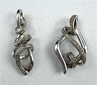 (2) 925 Silver Diamond Swirl Pendants