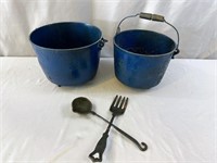 Cast Iron Bean Pots w/ fork & spoon