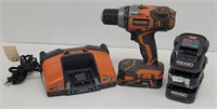 Ridgid 18V Drill, 4 Good Batteries, One Charger
