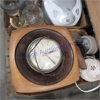 Wood bowl, wall clock, coasters, misc