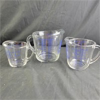 3 Anchor Hocking Measuring Cups, 1 cup, 2 cup,