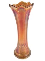 Marigold Swung Carnival Glass Vase, 10"H