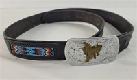 Handmade beaded leather belt 42" long