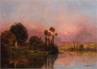 Jacques Henri Delpy Sunset Landscape Oil on Canvas