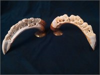 Set of Two 9.5" Carved Boar Ivory Tusks