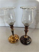 Pair of Etched Glass Candlesticks