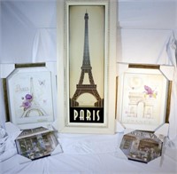 5 Framed Art Prints With Paris France Highlighted