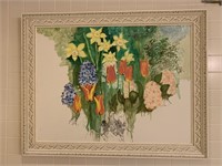 Painting of flowers signed "Sandy 1975"