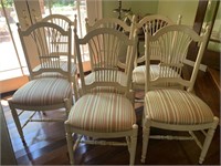 6 cream chairs with striped upholstered seats